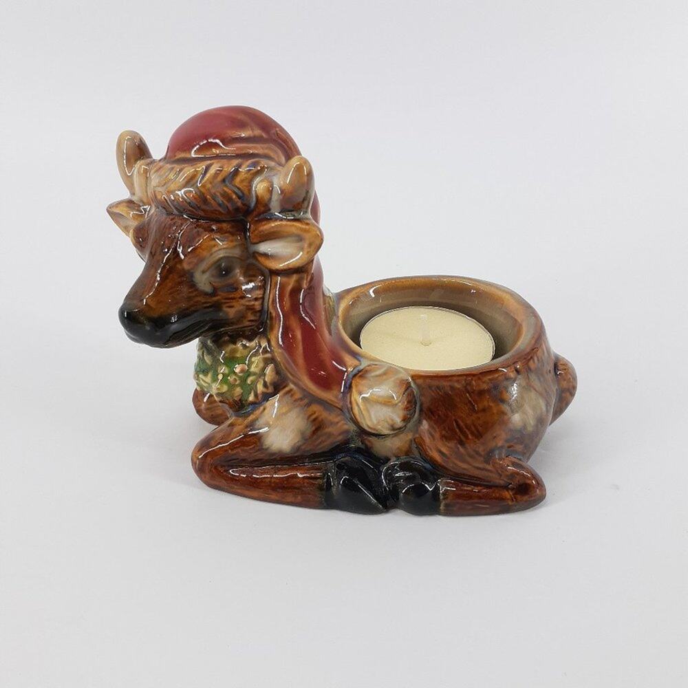 Reindeer Ceramic Tea Light Candle Holder Wearing